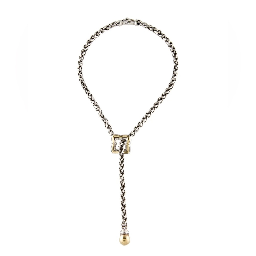 David Yurman Two-Tone Quatrefoil Lariat Wheat Chain